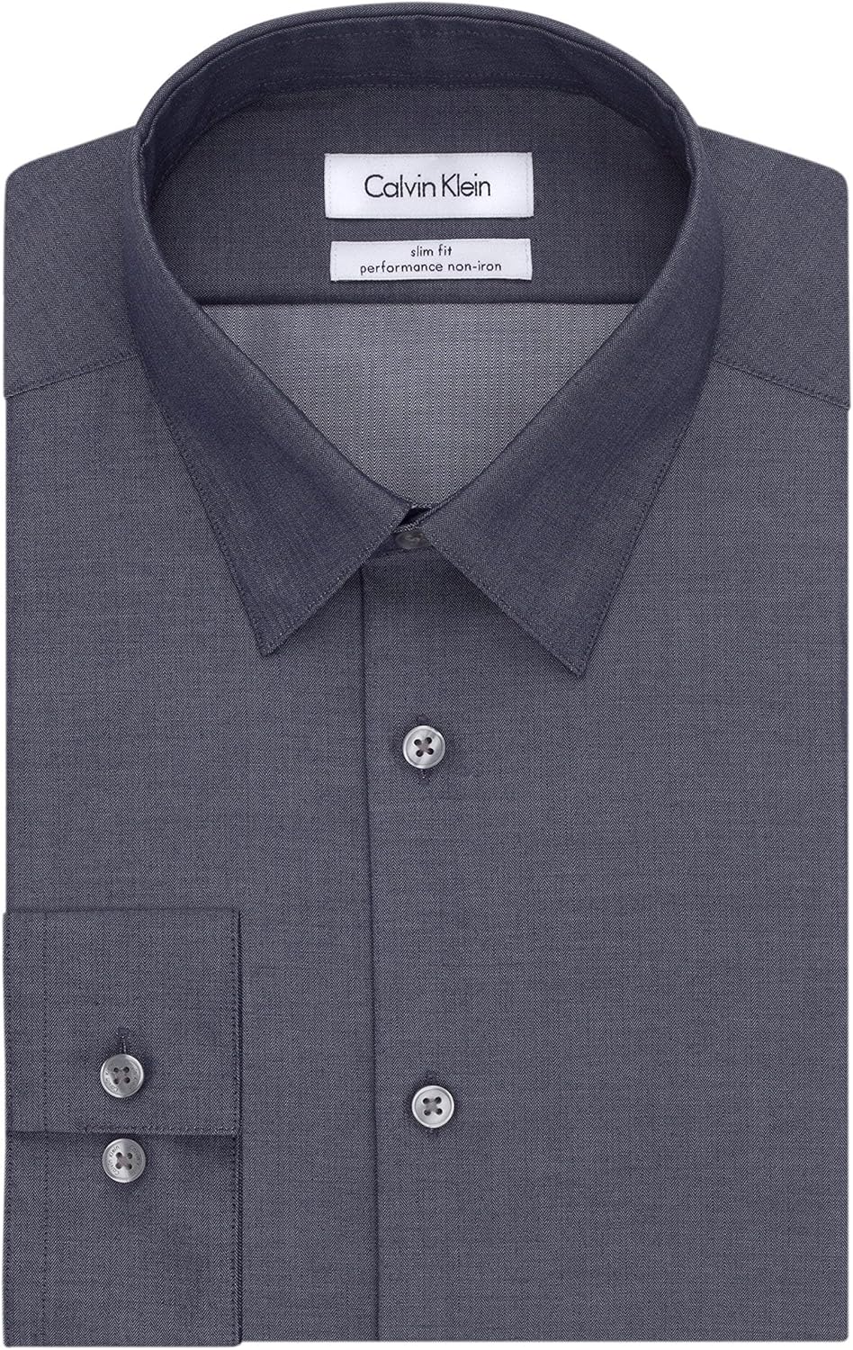 Мужская рубашка Calvin Klein Slim Fit с рисунком «елочка» без желтизны, Smokey Blue — фото 3