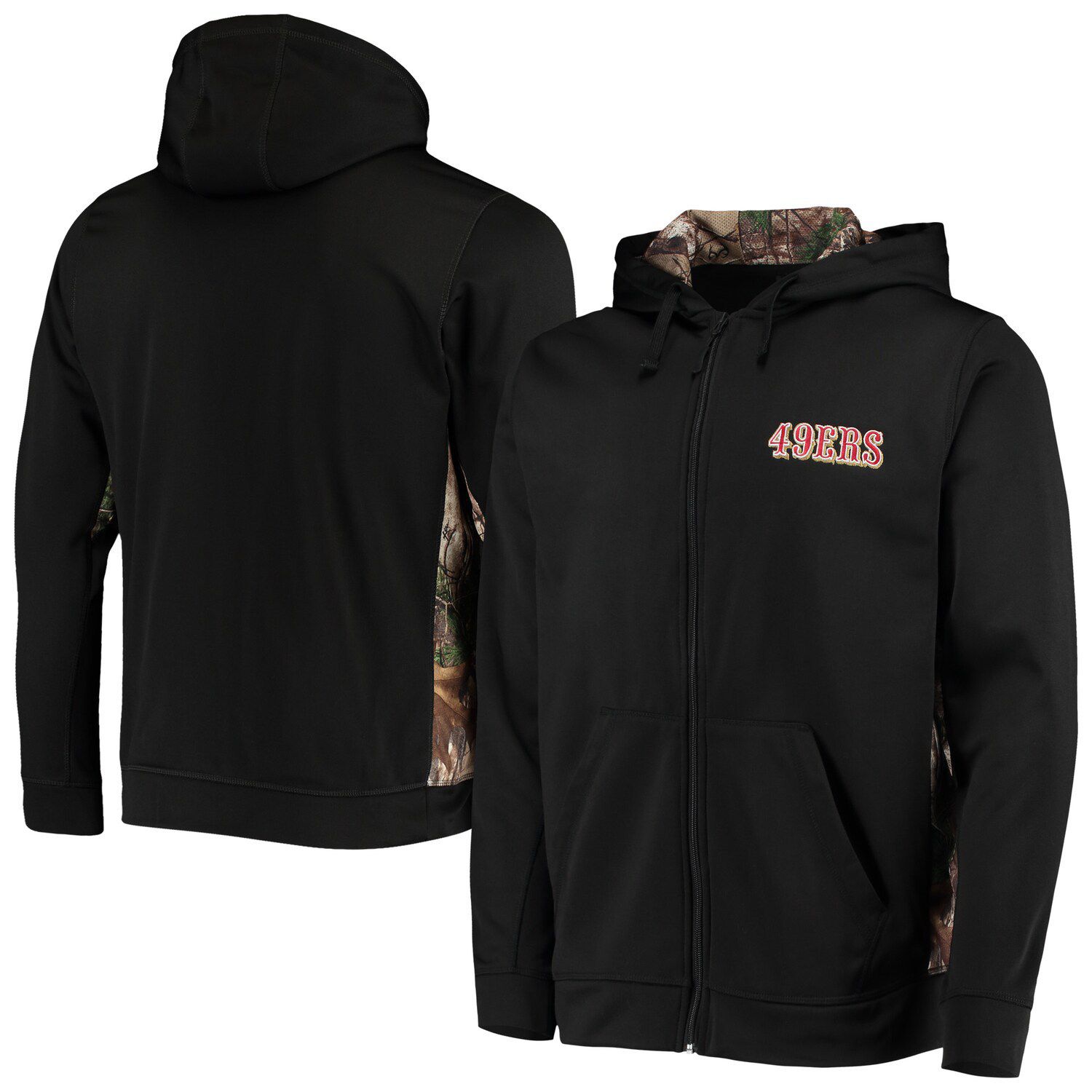 

Мужская толстовка с капюшоном Dunbrooke Black/Realtree Camo San Francisco 49ers Decoy Tech Fleece с молнией во всю длину