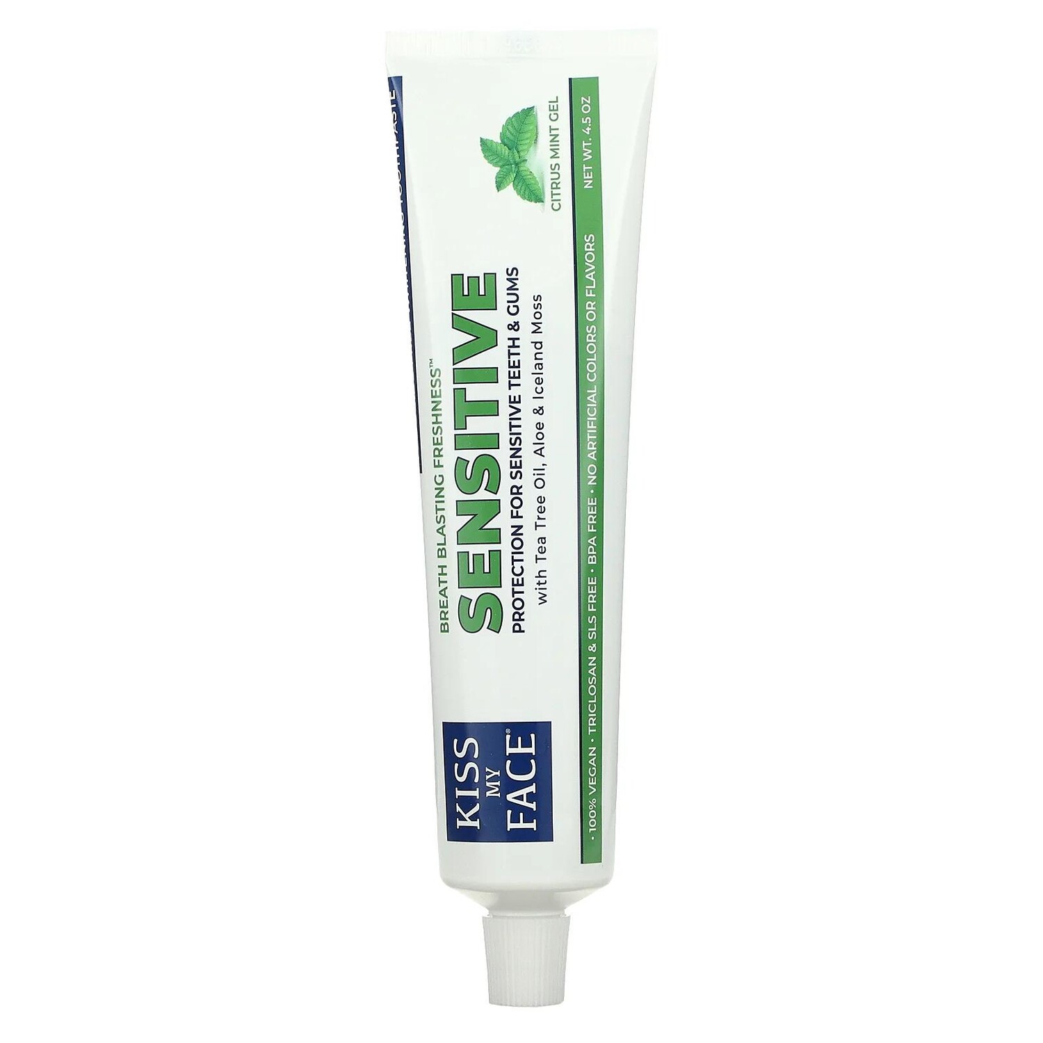 

Kiss My Face Sensitive Toothpaste with Tea Tree Oil Aloe & Echinacea Fluoride Free Orange Mint Gel 4.5 oz (127.6 g)