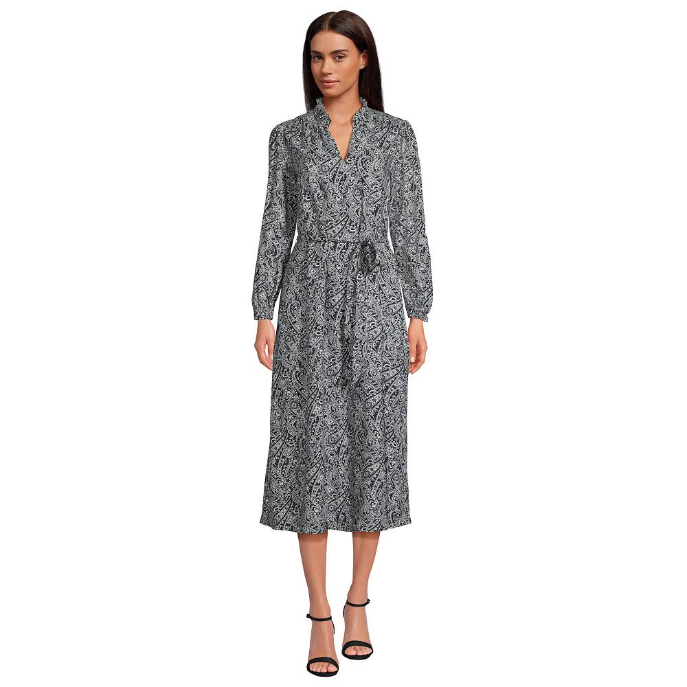 

Женское платье миди с разрезом на шее Lands End Lands' End, цвет Gray Swirl Paisley