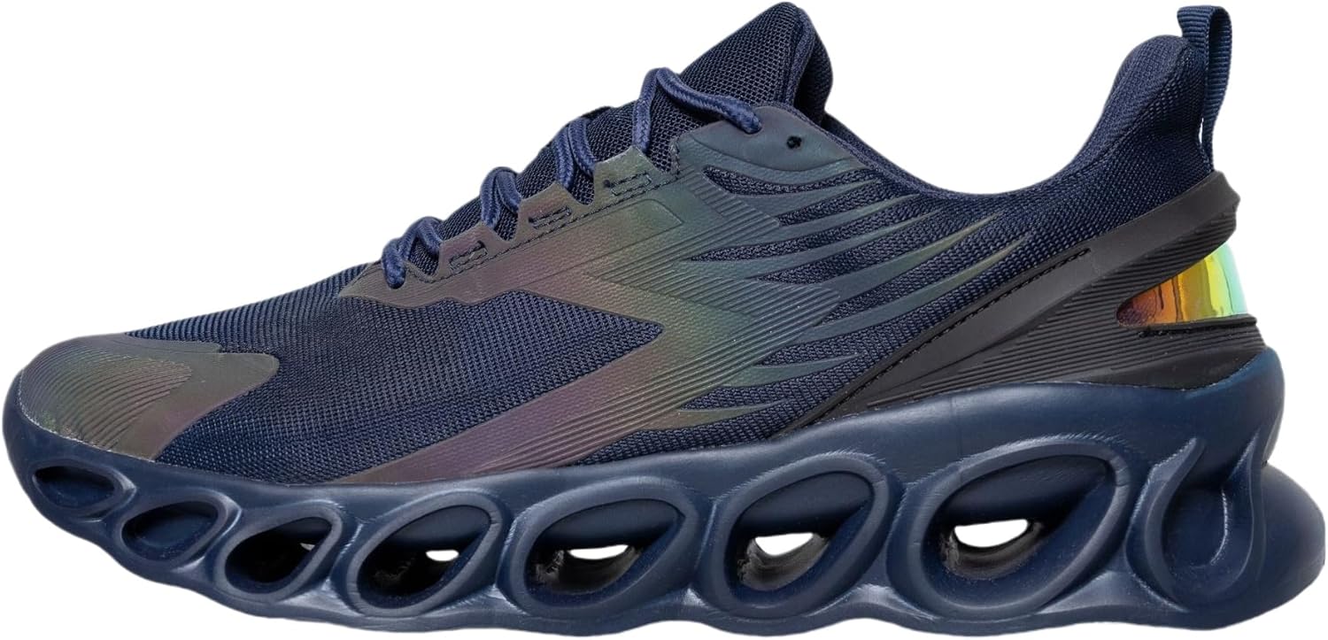 

Мужские беговые кроссовки для шоссе - легкий дышащий верх из сетки, геометрический дизайн, шнуровка, низкий профиль, для тренировок в любое время года и активного отдыха на природе Clolinde, темно-синий