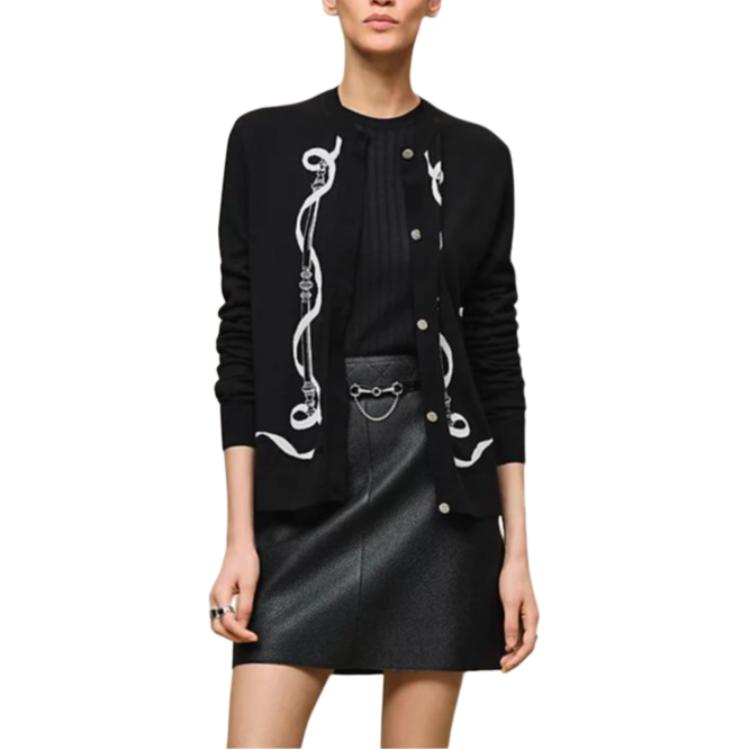 

HERMES Свитер женский черный кардиган с круглым вырезом Moderate