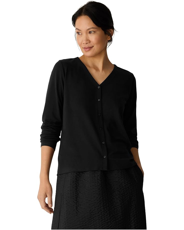 

Женская блузка Eileen Fisher Stretch Jersey Knit V-Neck Button Front, Black
