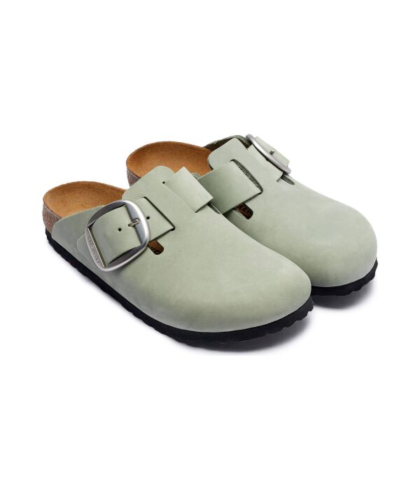 Кожаные мюли туфли Бостон большая пряжка Birkenstock, голубой — фото 3