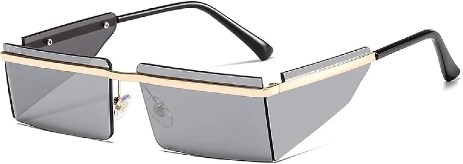 

Маленькие солнцезащитные очки без оправы для женщин, модные панк-очки, мужские ретро-очки, прямоугольные, защита от УФ-излучения UV400 TVTBBVV, C6 Gold-silver