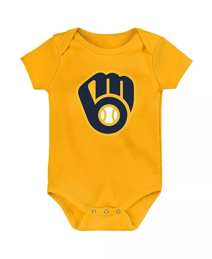 Набор из трех боди Milwaukee Brewers Biggest Little Fan для маленьких мальчиков и девочек: золотой, белый, Хизер-серый Outerstuff, золотой — фото 3