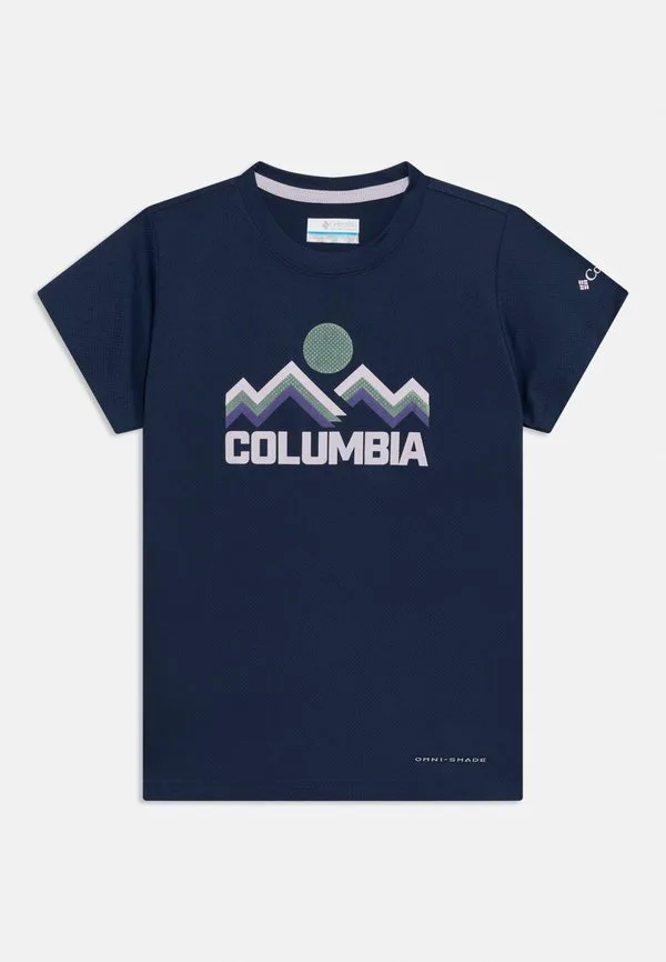 Футболка унисекс с принтом trail utility graphic crew Columbia, Collegiate Navy/Rainbow Ridge