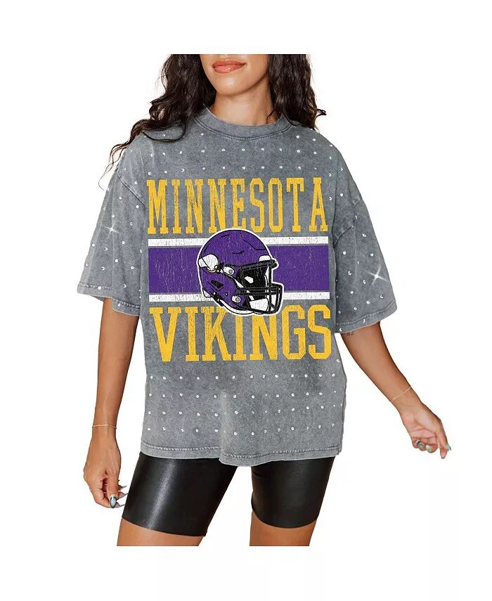 

Женская серая классическая футболка Minnesota Vikings большого размера со стразами Gameday Couture