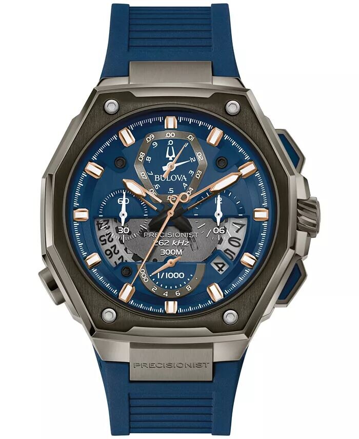 

Мужские часы с хронографом Precisionist X, синие каучуковые ремешки из EPDM, 44,5 мм Bulova