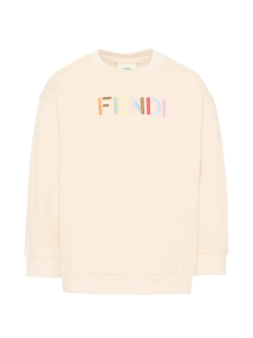 Свитшот с вышитым логотипом FENDI KIDS, бежевый
