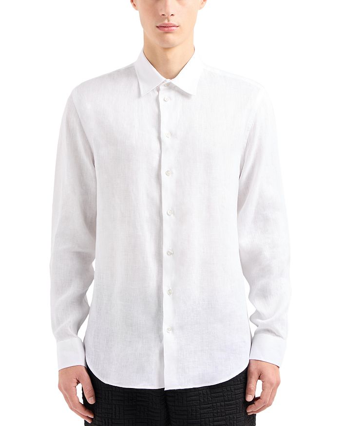 

Спортивная рубашка из льняного шамбре Regular Fit Emporio Armani, белый