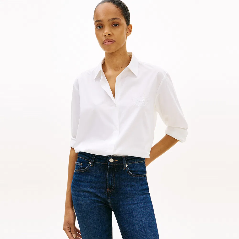 Женская поплиновая рубашка с логотипом, белая, от Tommy Hilfiger Women