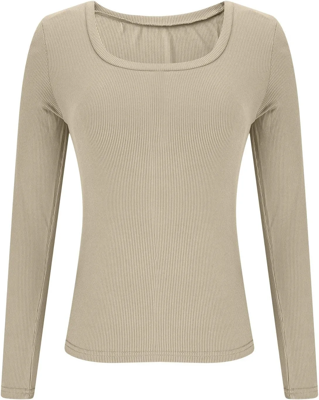 Женская футболка с длинным рукавом и круглым вырезом, Casual Slim Fit, рибана — фото 4