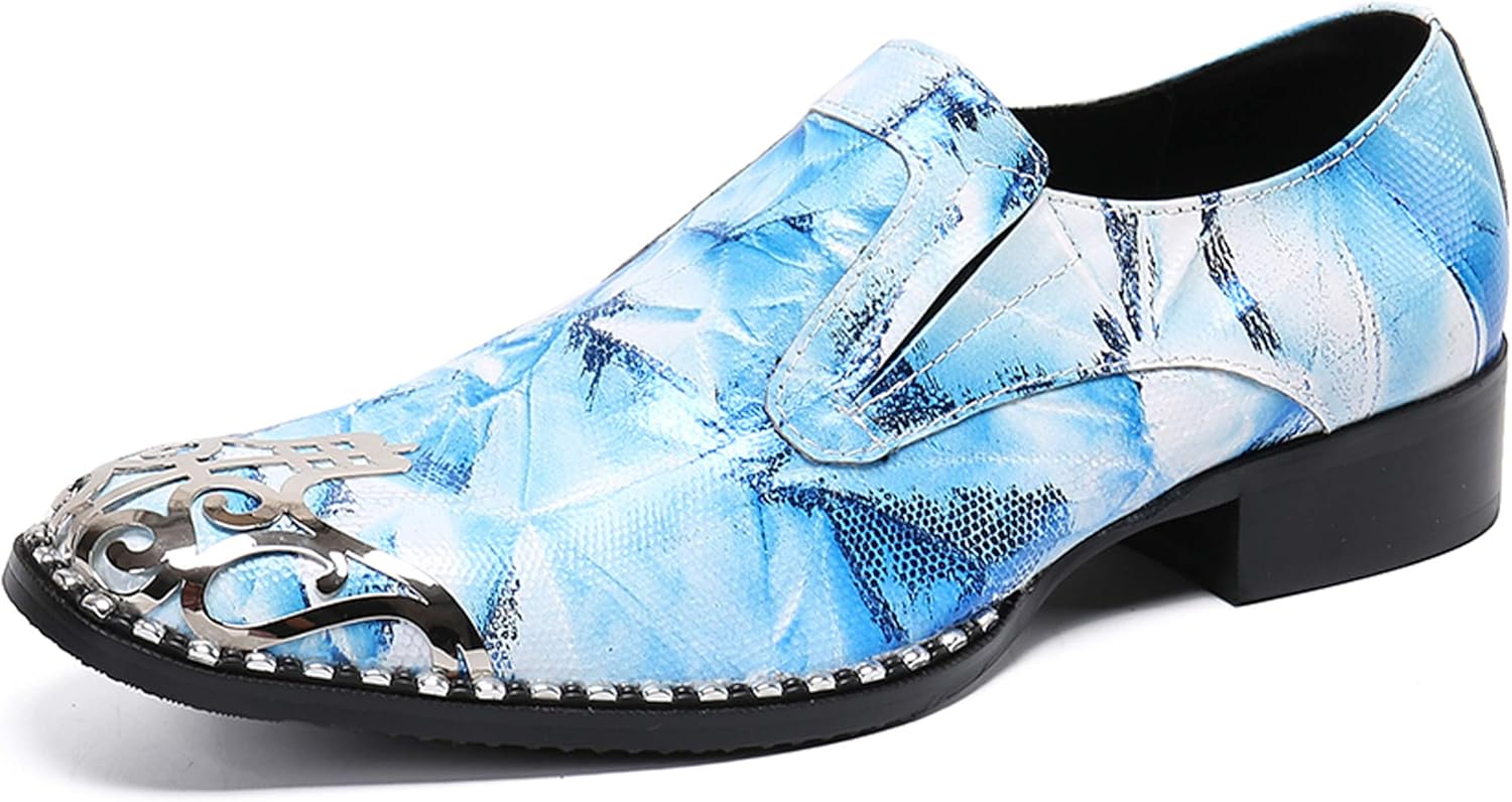 

Мужские лоферы Santimon с круглым носком из лакированной кожи, модные, с металлическим наконечником, вестерн стиль, синий