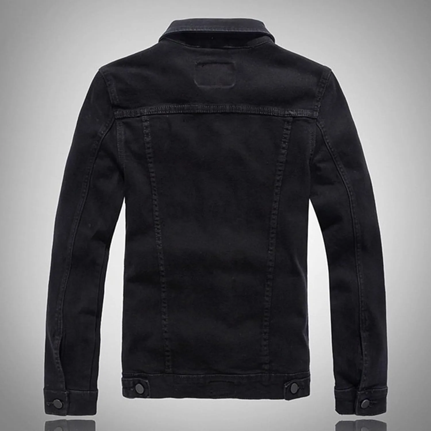 Мужская классическая однотонная модная джинсовая куртка на пуговицах Regular Fit Jean Trucker Jackets Generic, черный — фото 4