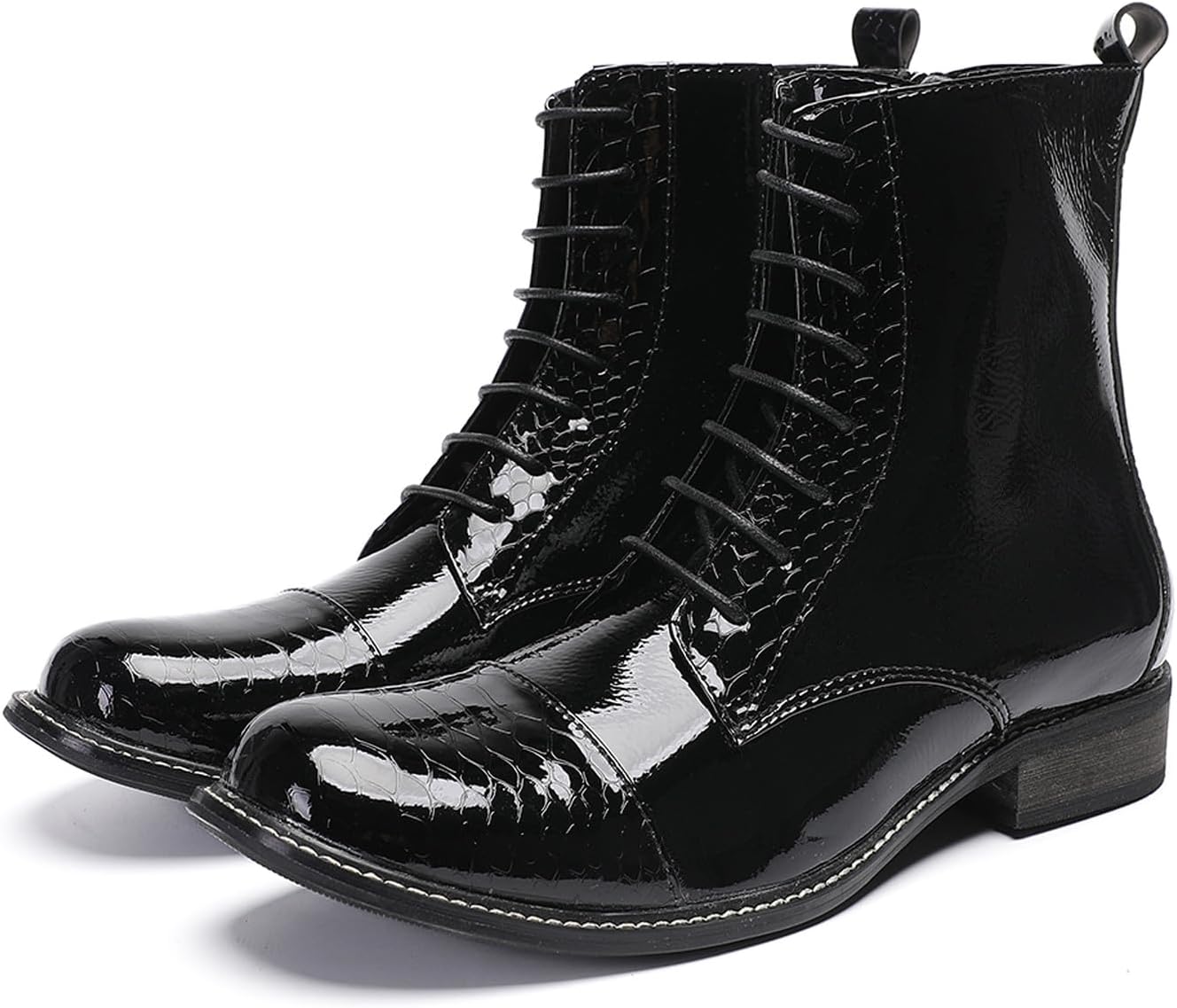 

Мужские деловые повседневные оксфорды Santimon из лакированной кожи - черные блестящие ботинки с квадратным носком и броги-деталями, винтажного ковбойского стиля для вечеринок, свадеб и баров