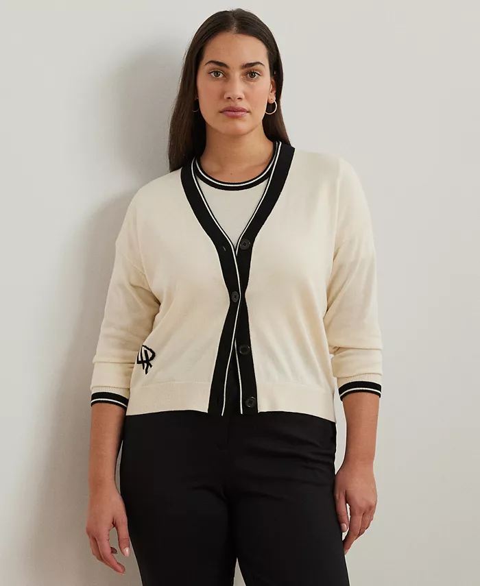 

Кардиган из хлопковой смеси двух цветов больших размеров Lauren Ralph Lauren, белый