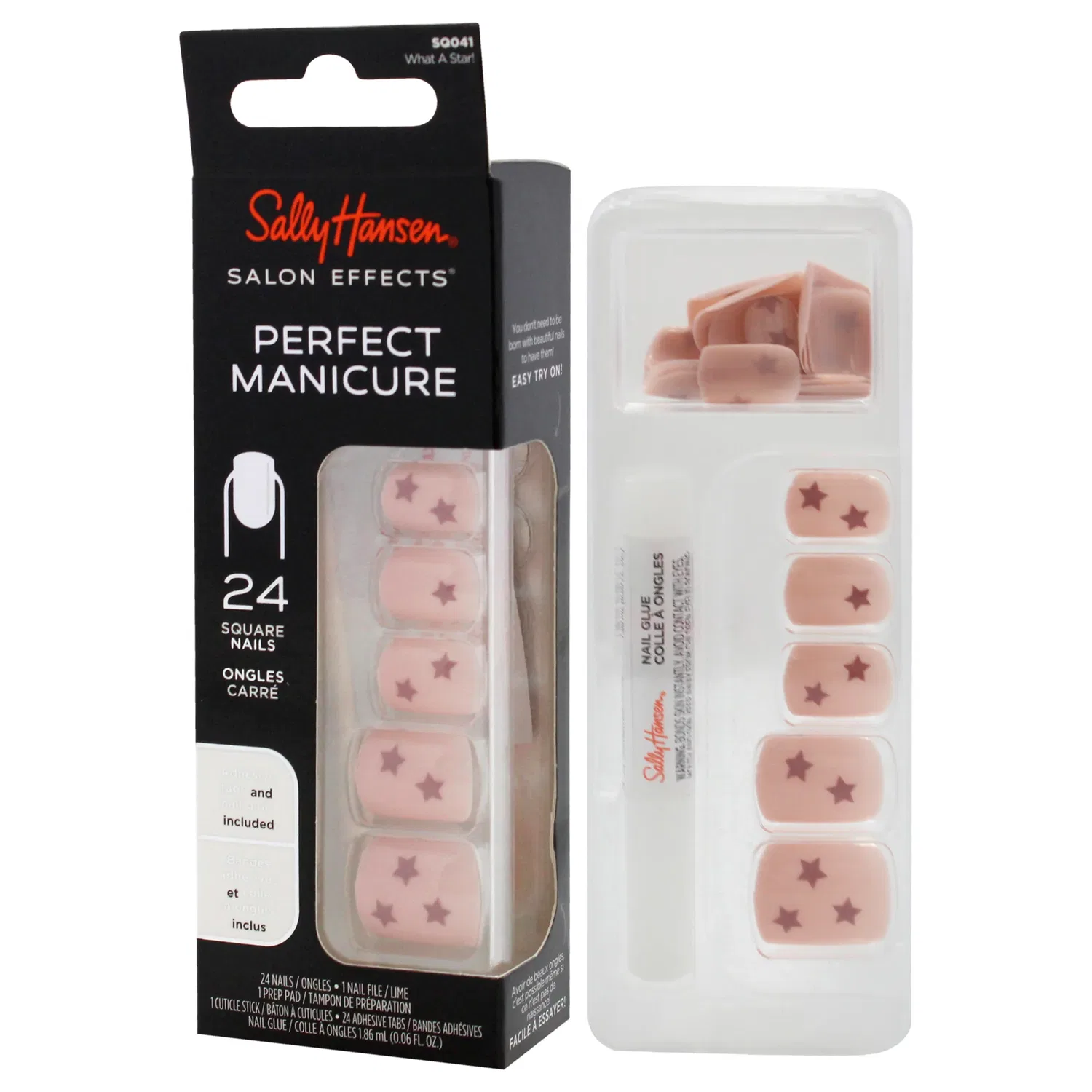 Набор квадратных ногтей Salon Effects Perfect Manicure Square Nails - SQ041 What A Start! от Sally Hansen для женщин - 52 шт, 24 ногтя, 24 клейкие полоски, пилочка для ногтей, подушечка для подготовки ногтей, клей для ногтей 0,06 унции, розовый — фото 4