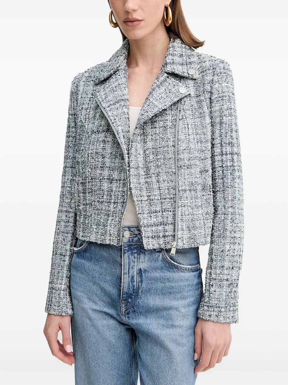 

Твидовый пиджак с застежкой-молнией спереди GUESS USA, серый