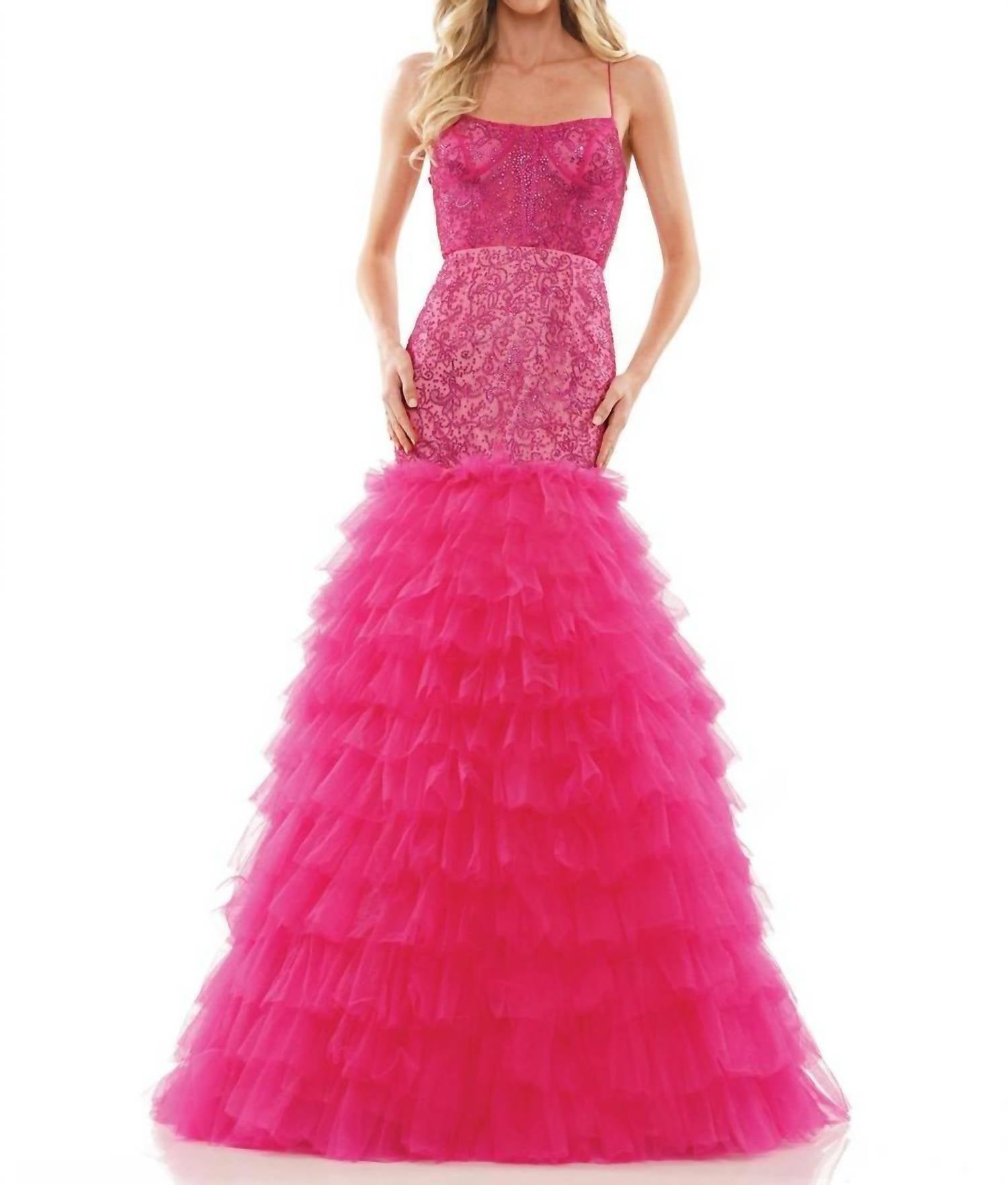 

Рюшированное платье русалки для выпускного в ярко-розовом цвете COLORS DRESS