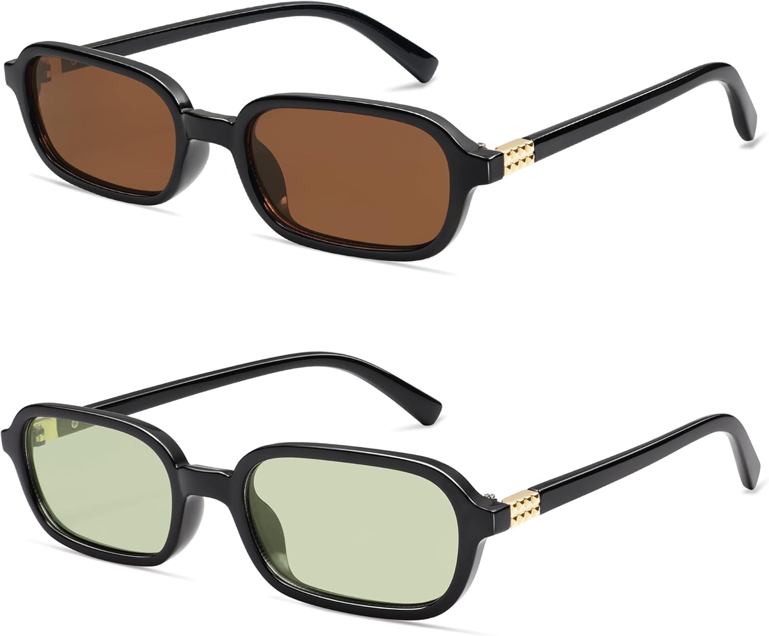 

Винтажные прямоугольные солнцезащитные очки для женщин в стиле ретро 2026 года, модные, забавные, маленькие, в стиле 90-х, квадратные солнцезащитные очки AP3698 Appassal, P5 Black/Brown+black/Light Green Tinted