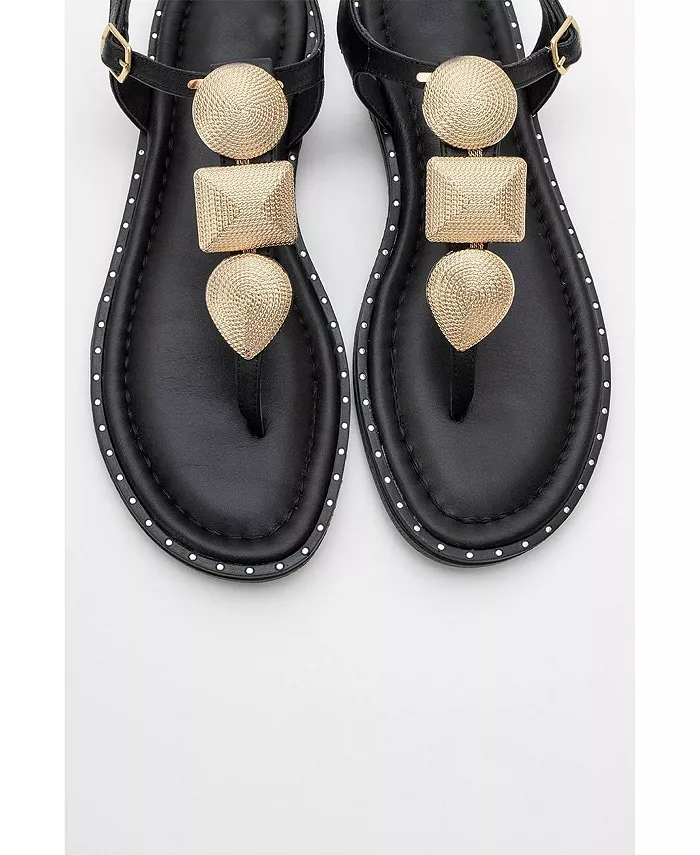 Женские кожаные плоские сандалии Giulia Forever & Always Shoes, черный — фото 2