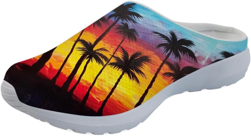 

Садовые тапочки, сабо, нескользящие рабочие сандалии для поваров, медсестер и мужчин с поддержкой свода стопы, с принтом колибри и ромашек Forchrinse, Rainbow Sky Hawaii Palm