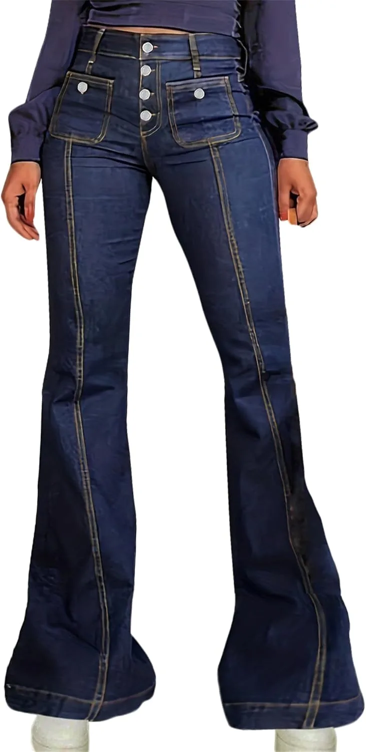 

Женские джинсы-клеш с высокой посадкой и пуговицами ZH8FCHAN