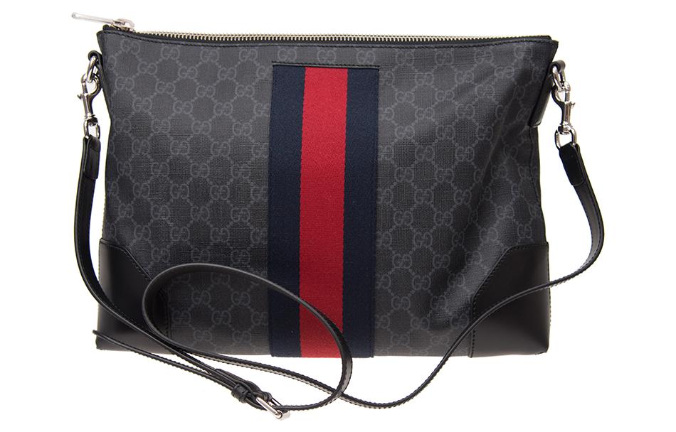 GUCCI Кожаный мессенджер через плечо кроссбоди мужской черный серый — фото 3