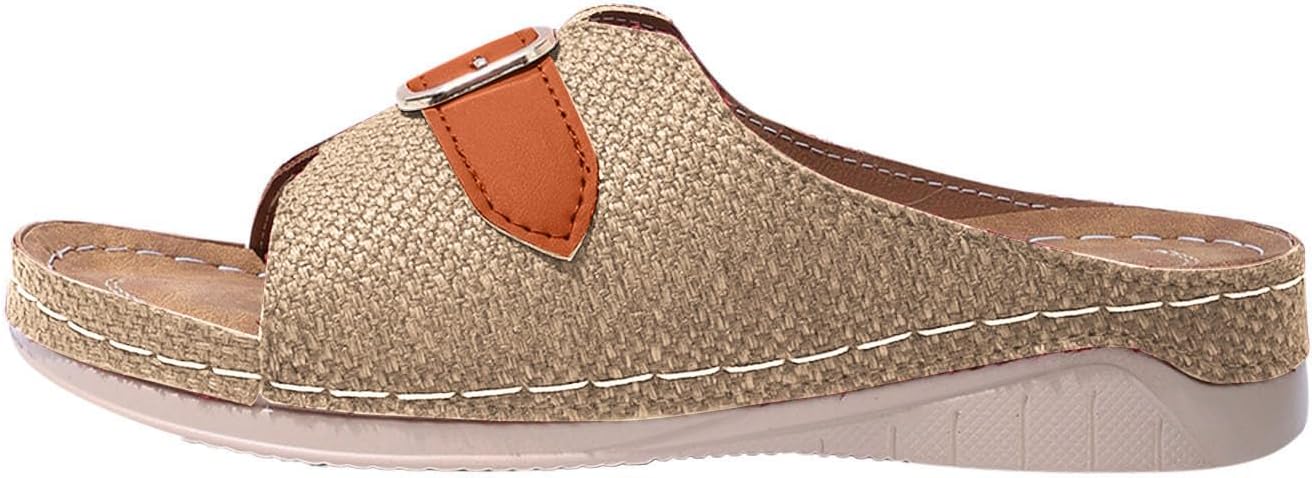 

Женские сандалии на плоской подошве с ортопедической поддержкой свода стопы, платформой икуна. Повседневные эспадрильи с открытым носком, широкой посадкой, домашние тапочки, летние пляжные модные туфли Generic, хаки