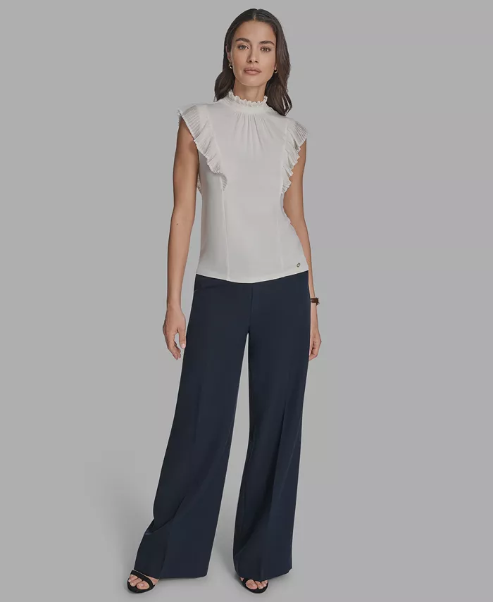 

Женский трикотажный топ с воротником-стойкой и рукавами-крылышками BCBG, белый
