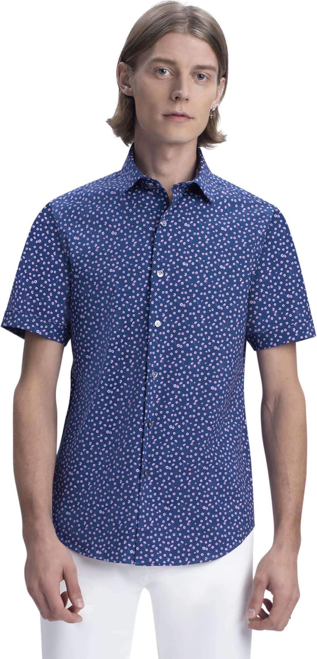 

Рубашка BUGATCHI Miles Short Sleeve Shirt in Floral Print Ooohcotton, темно-синий