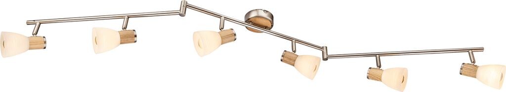 

Прожектор Globo Lighting металл никель матовый, дерево, опаловое стекло, подвижный, полосатое стекло, ДхШхВ: 1450х90х180мм, без 6x E14 40Вт 230В, серебро