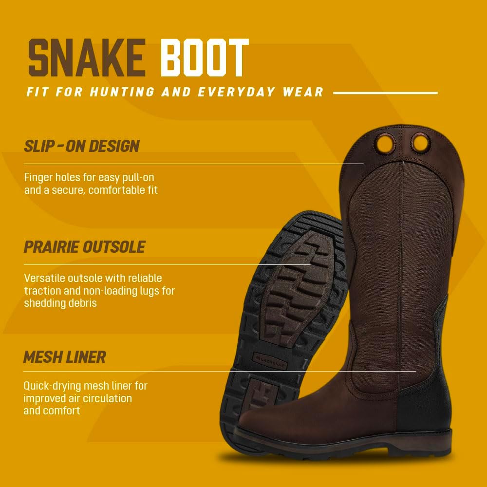 Мужские сапоги LaCrosse Snake Country 17 - с легким процессом надевания, без утепления, подошва Prairie для сцепления, коричневый — фото 3