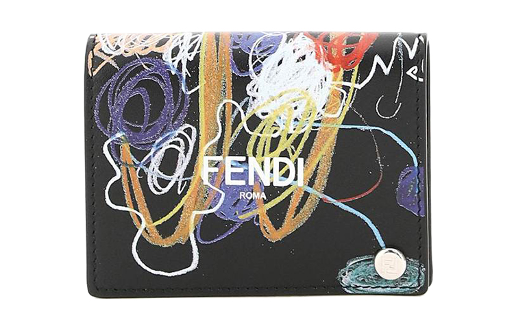 

FENDI Держатель для карт из телячьей кожи, черный и разноцветный, мужской