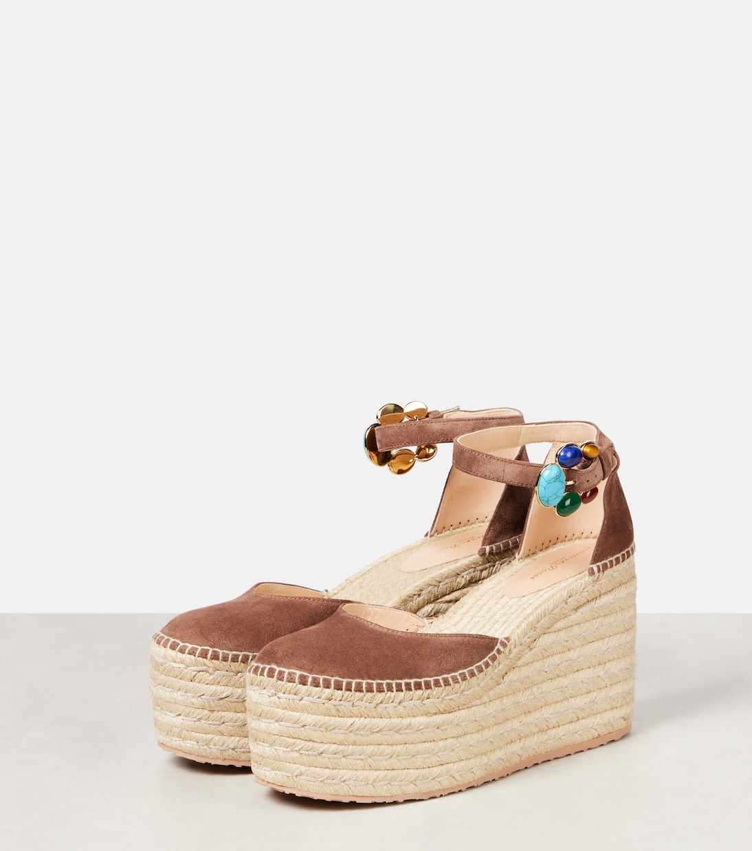 Шанти 100 замшевые клинья на веревочной подошве Gianvito Rossi, коричневый — фото 4