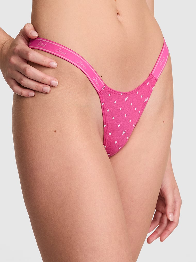 

Трусики-Стринги из хлопка с высоким вырезом и логотипом Pink, smooth pink gossip dot dog print