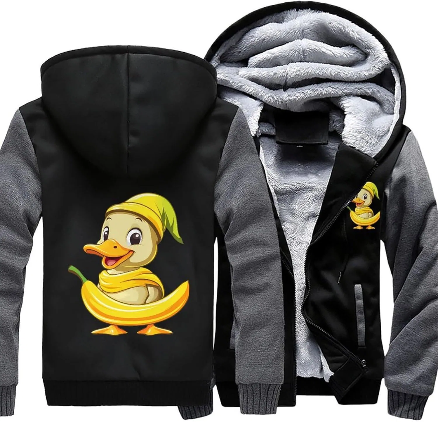 Мужская толстовка с капюшоном на молнии Banana Duck, флисовая куртка, зимняя теплая одежда — фото 3