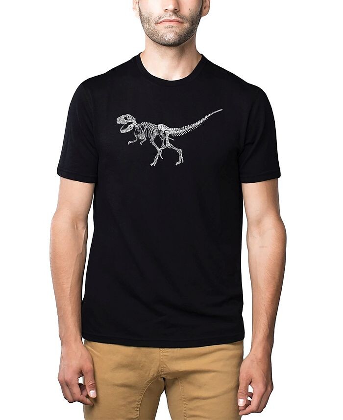 

Мужская футболка премиум-класса с рисунком Word Art — скелет динозавра T-Rex LA Pop Art, черный