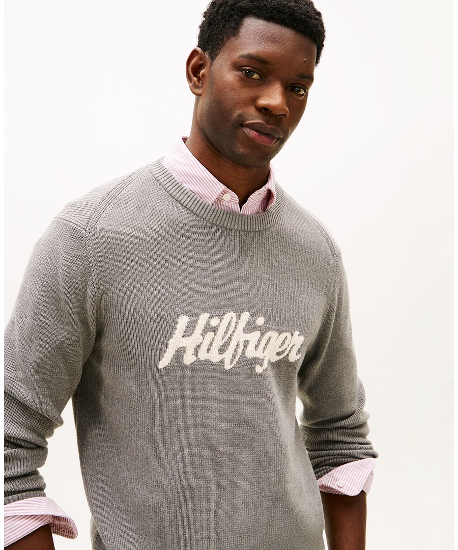 Мужской свитер с круглым вырезом и сезонным графическим принтом Tommy Hilfiger, Medium Gray Heather — фото 3