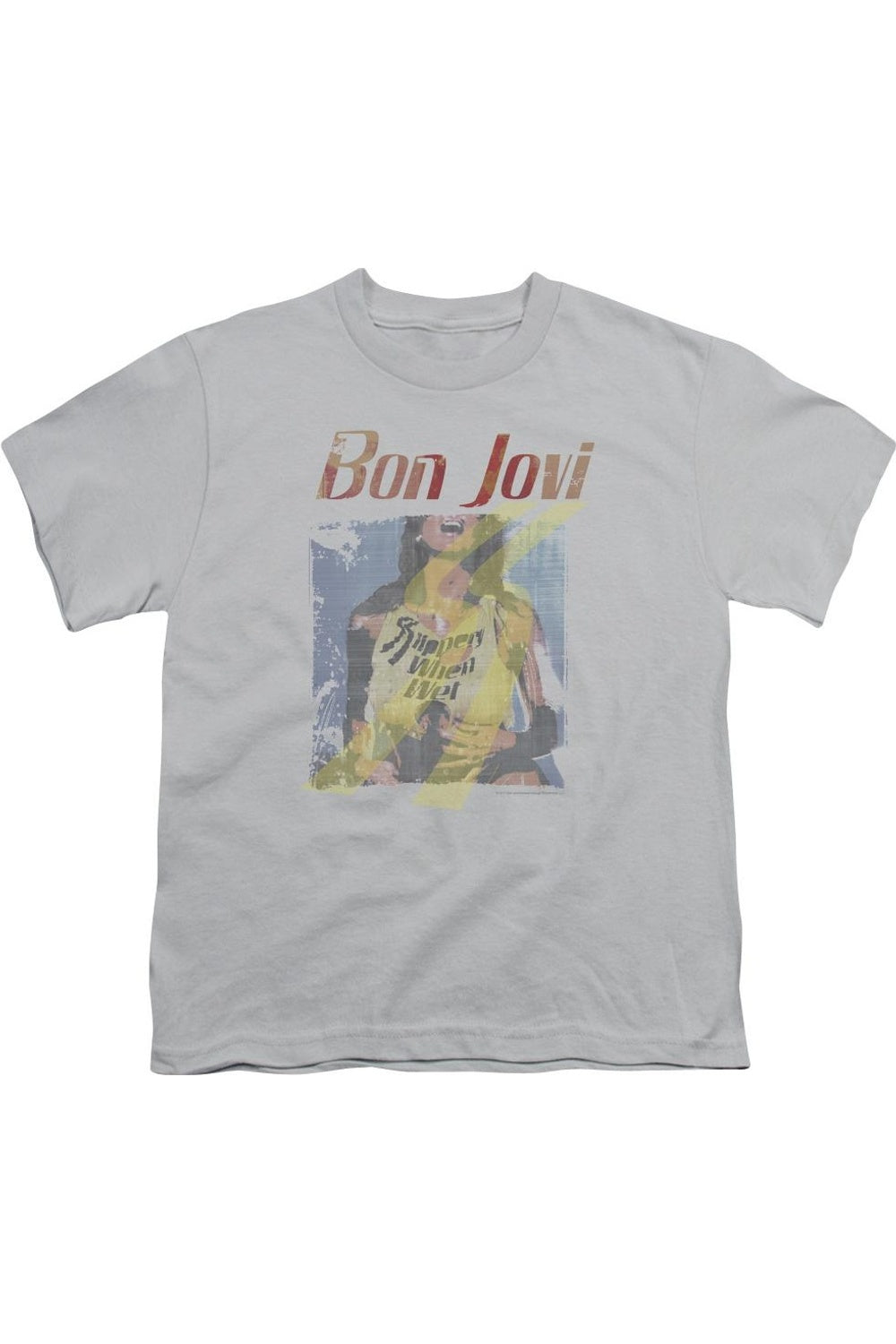 

Футболка с коротким рукавом для девочек Bon Jovi Slippery When Wet Gildan, серебряный