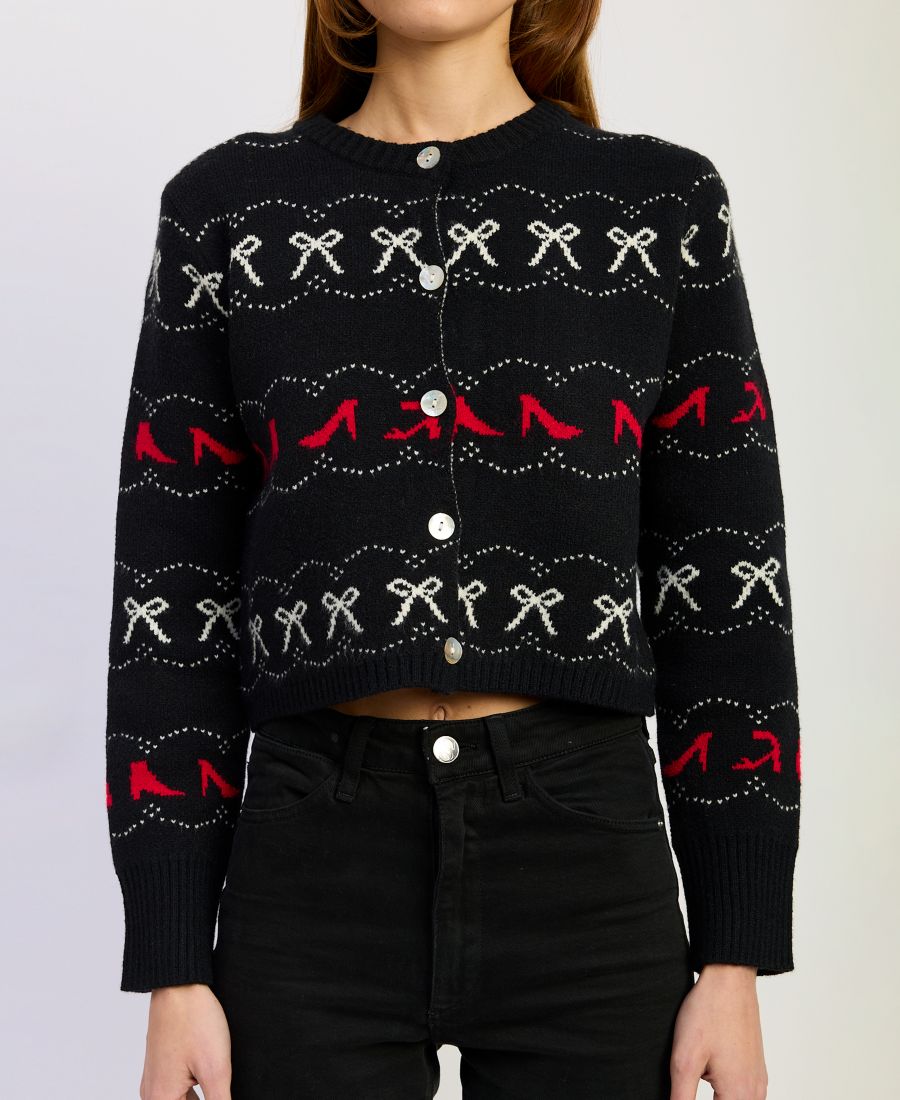 

Женский вязаный кардиган с длинными рукавами от Bow and Heels En Saison, Black Red