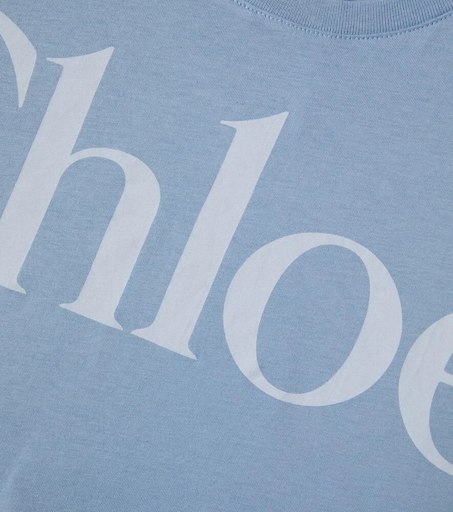 Укороченная футболка из хлопкового трикотажа с логотипом Chloé Kids, синий — фото 3