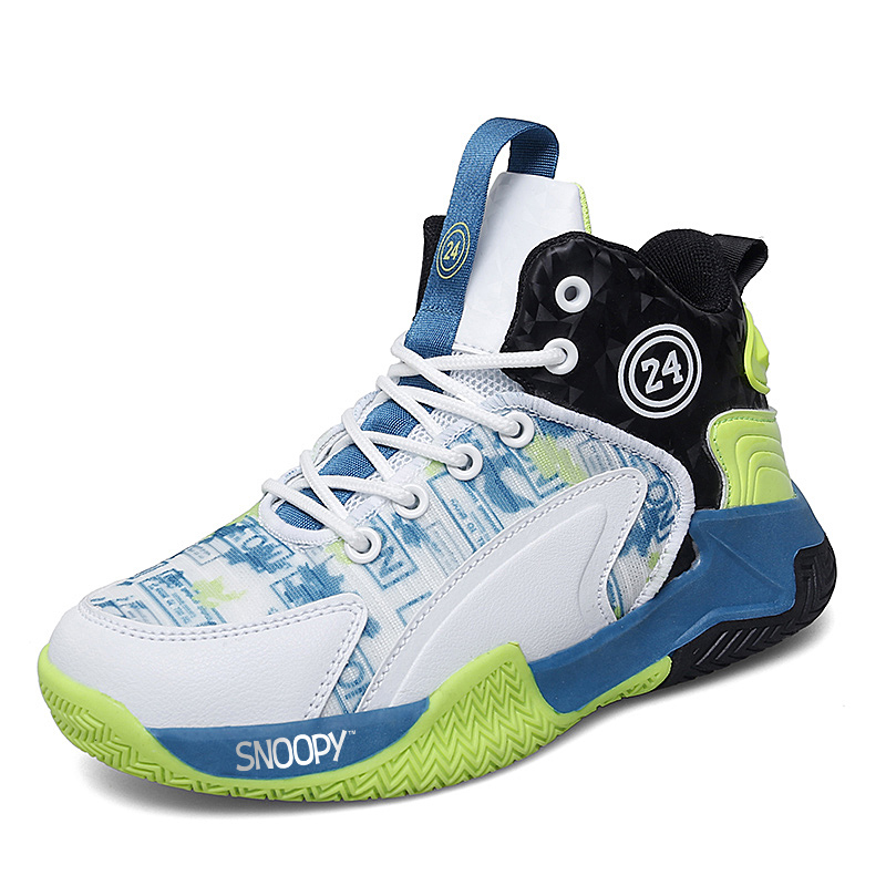 

Детские баскетбольные кроссовки с высоким верхом, противоскользящие, с амортизацией, устойчивые к истиранию и ударам SNOOPY, белый/зеленый