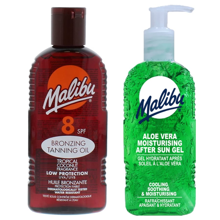

Солнцезащитное масло Malibu SPF8 200 мл + Гель после загара с алоэ 200 мл