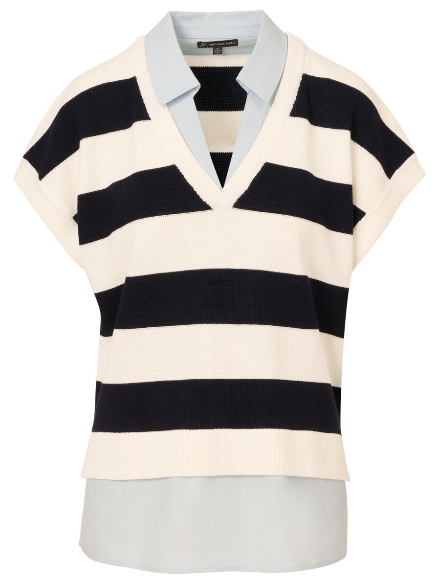 

Свитер Adrianna Papell Rugby Striped V-Neck Vest Twofer w/Woven Combo, синий