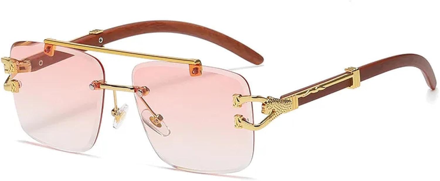 

Деревянные солнцезащитные очки для женщин и мужчин, золотистый леопардовый принт, двойная огранка линз, декоративные очки с защитой от УФ-излучения UV400 DSVIGF, Gold Pink