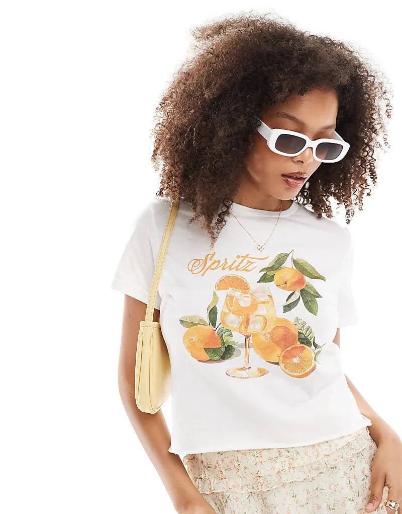 

Miss Selfridge – Футболка белого цвета с принтом «Orange Spritz»