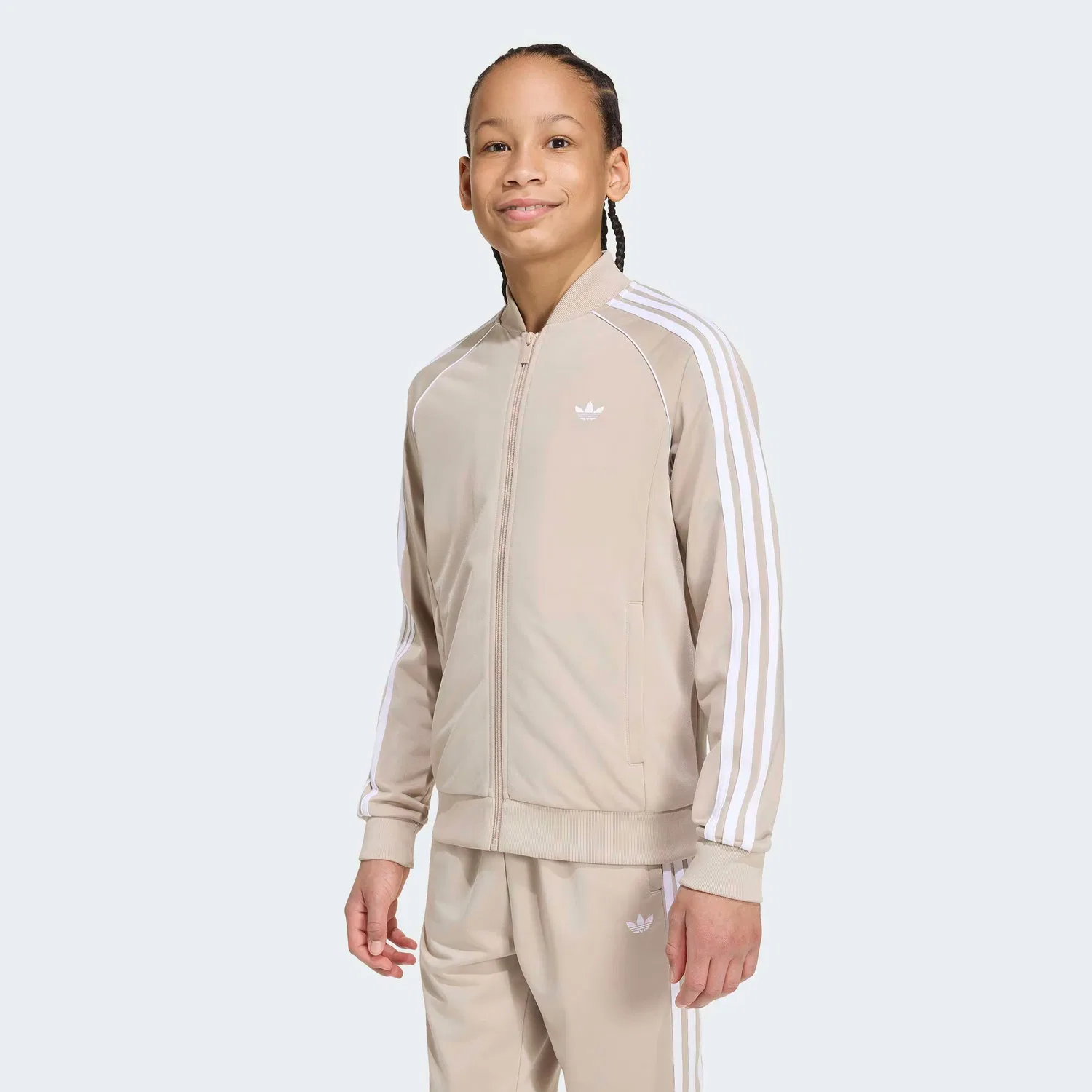 Толстовка на молнии Adidas Originals SST Track бежевого цвета — фото 3