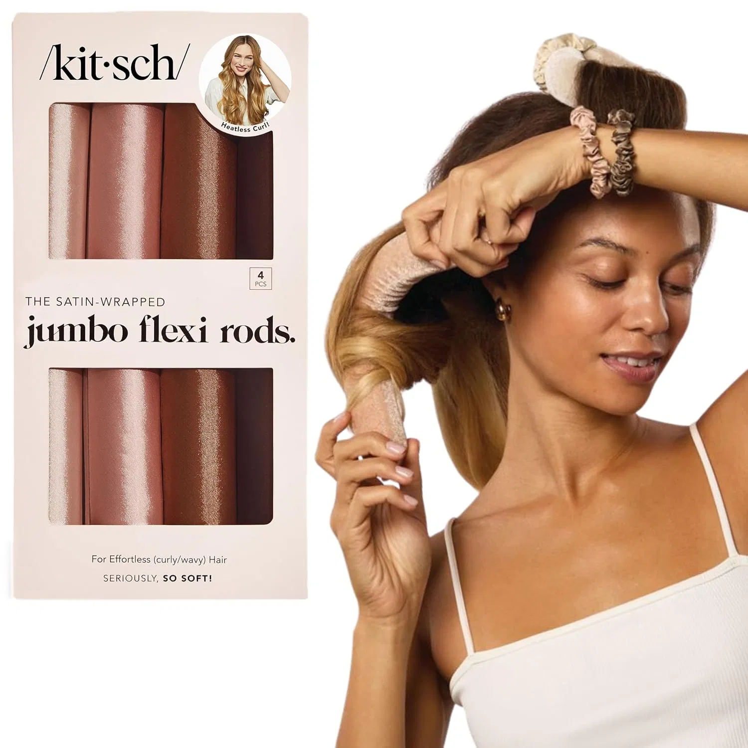 Набор бигуди Kitsch Jumbo Curls Without Heat 4 шт. Kitsch, Rosewood